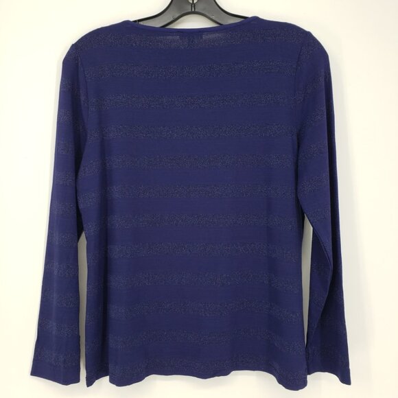 3/$25 Talbots Metallic Striped Top MP Long Sleeves Casual Blue - Picture 2 of 8